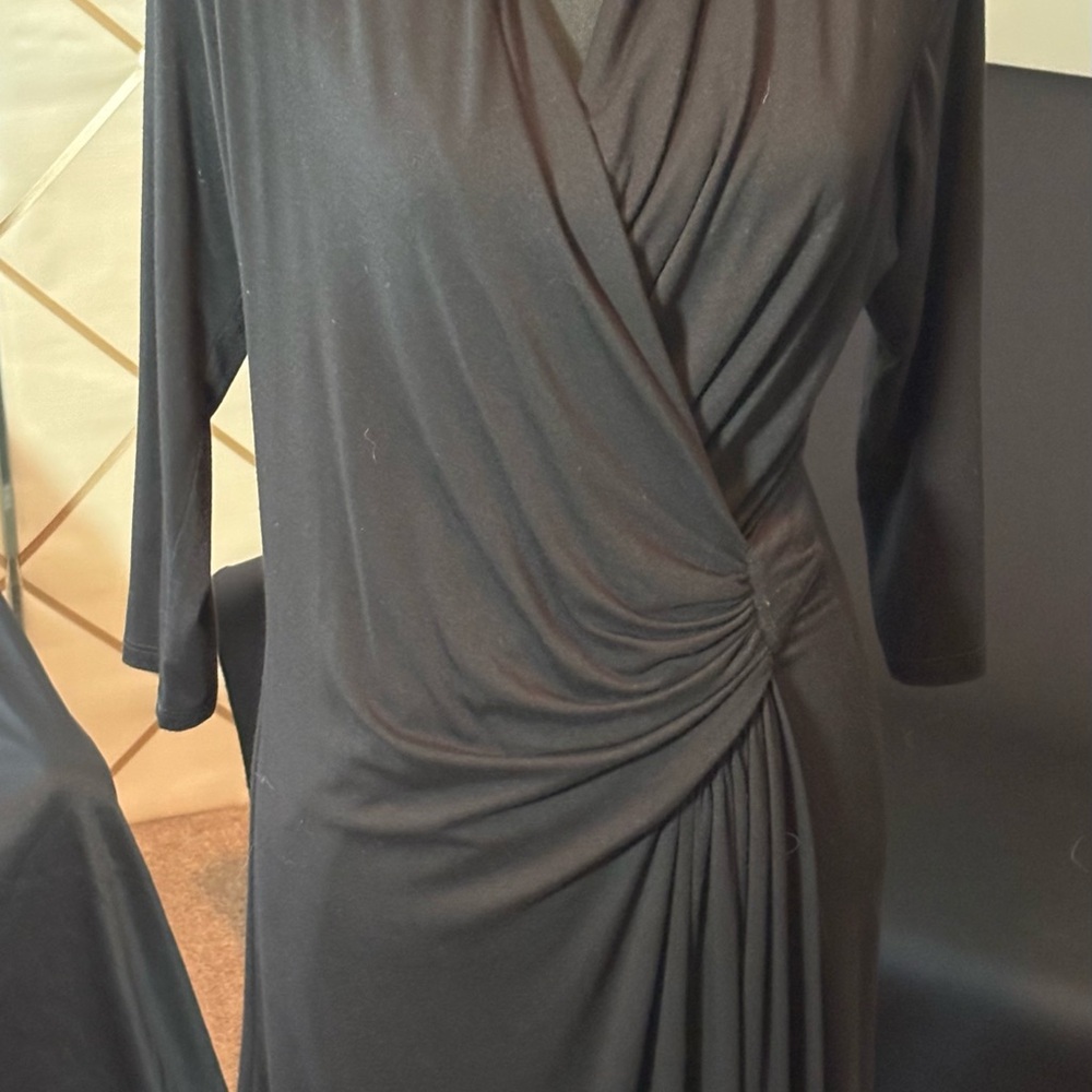 Karen Kane Black Cascade Wrap Dress SZ L - Picture 3 of 11